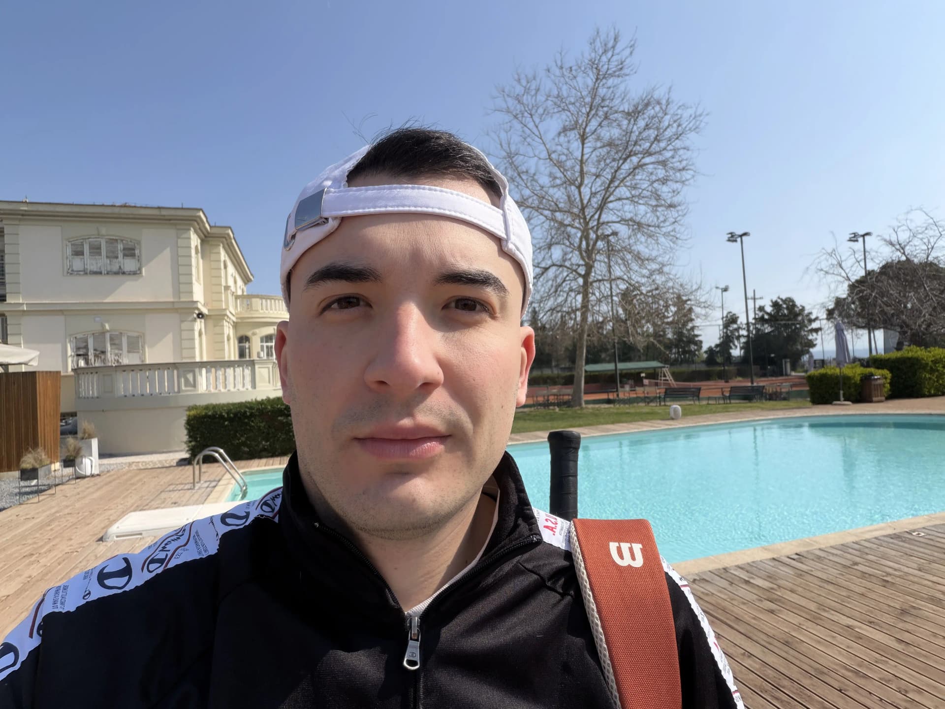 Playing tennis