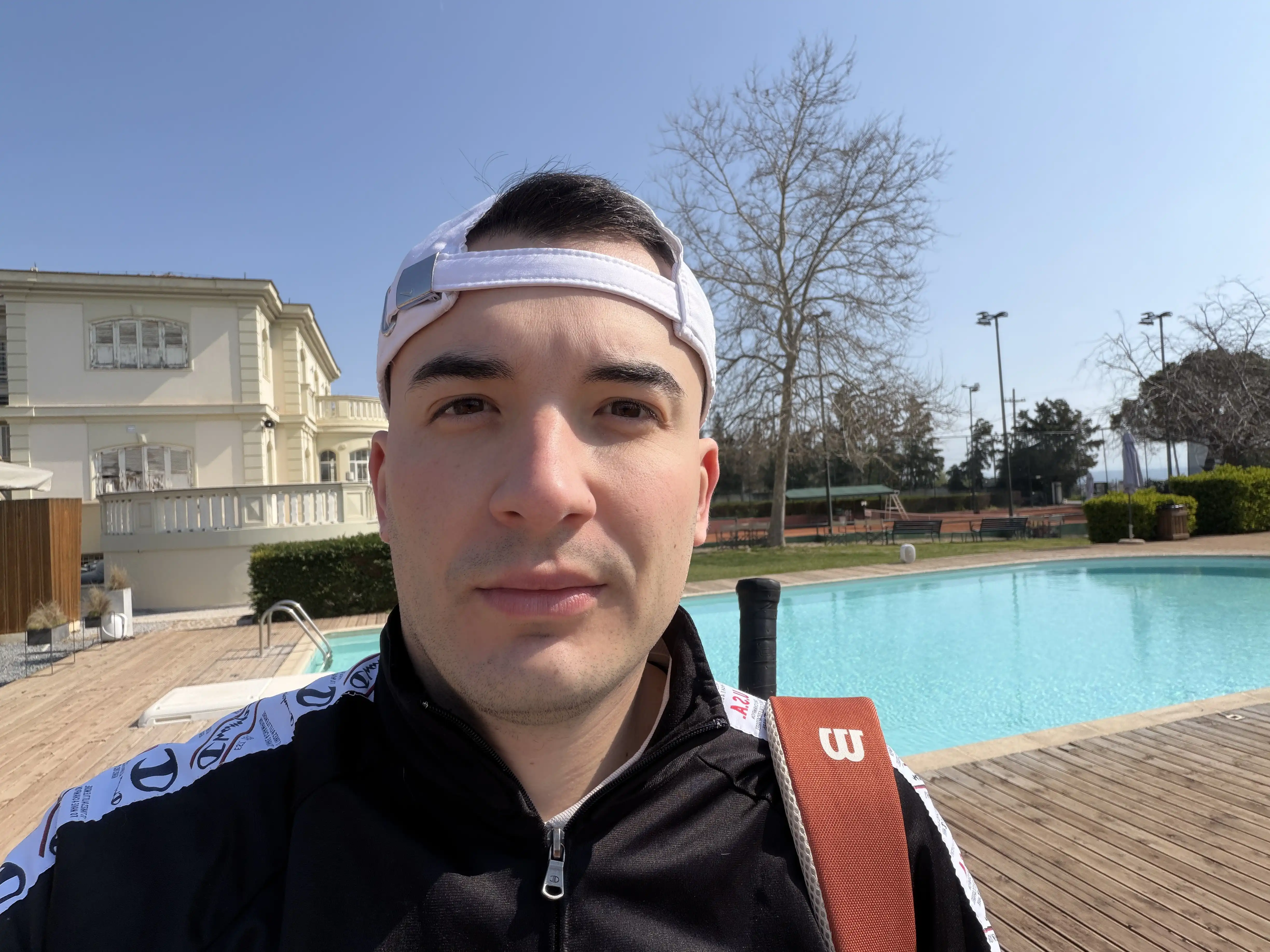 Playing tennis